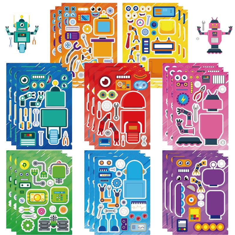 T-Antrix 24 Sheets Make Your Own Robot Stickers Make A Face Stickers for Kids Toddlers with Robots DIY Craft Kids Party Favor Supplies Crafts - Image 1